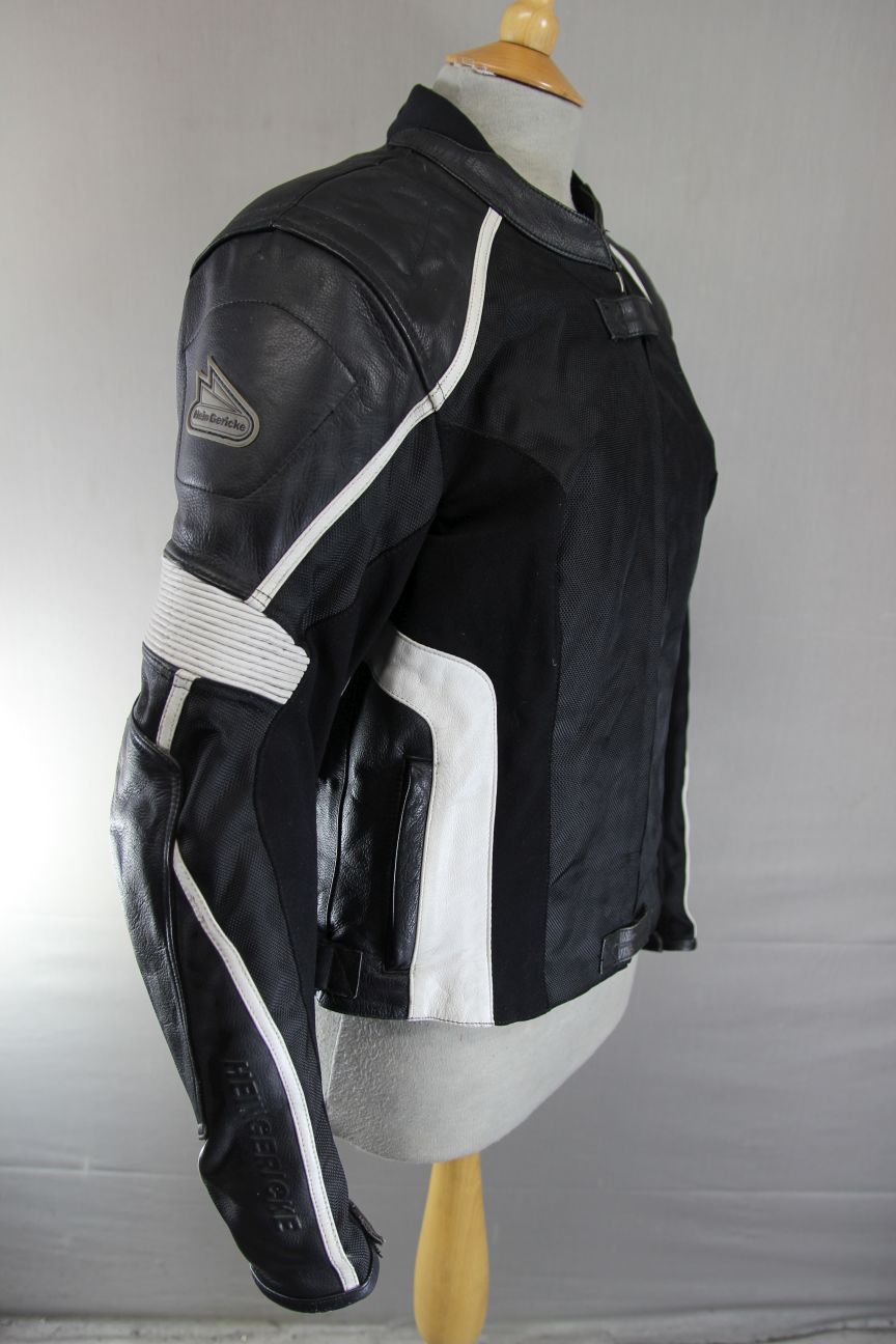 HEIN GERICKE BLACK & WHITE LEATHER & TEXTILE BIKER JACKET WITH CE ARMOUR SIZE 14