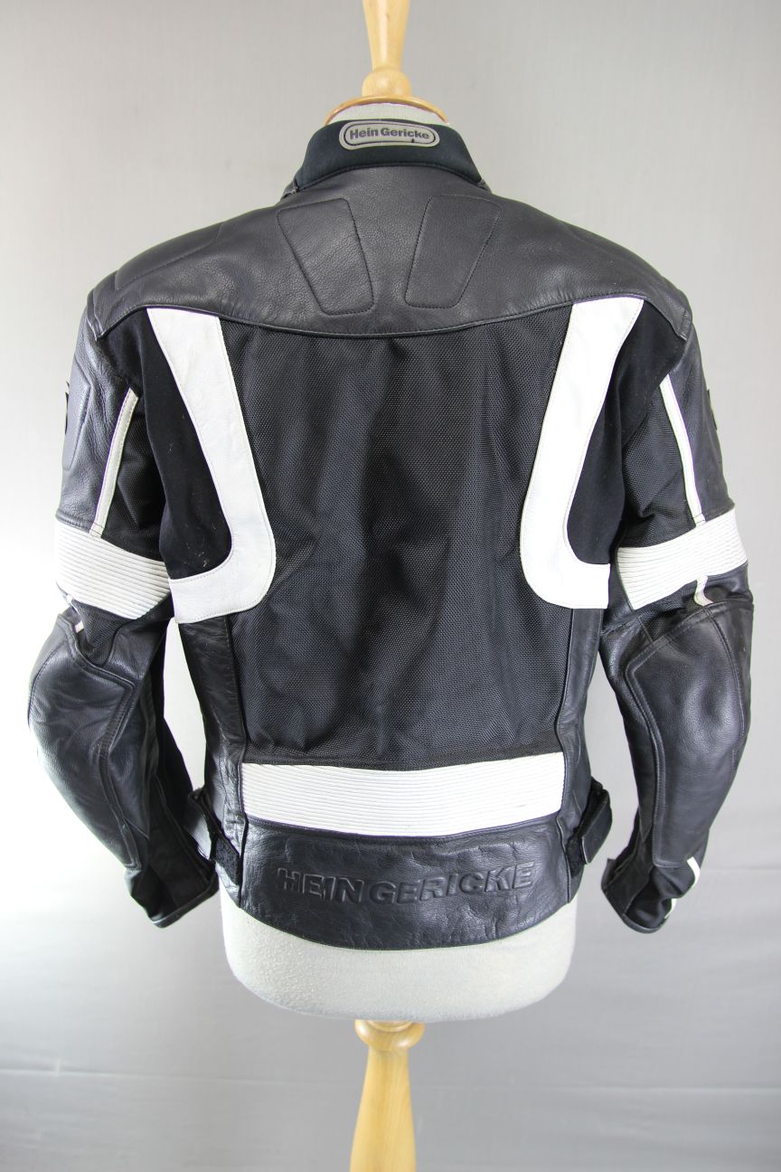 HEIN GERICKE BLACK & WHITE LEATHER & TEXTILE BIKER JACKET WITH CE ARMOUR SIZE 14