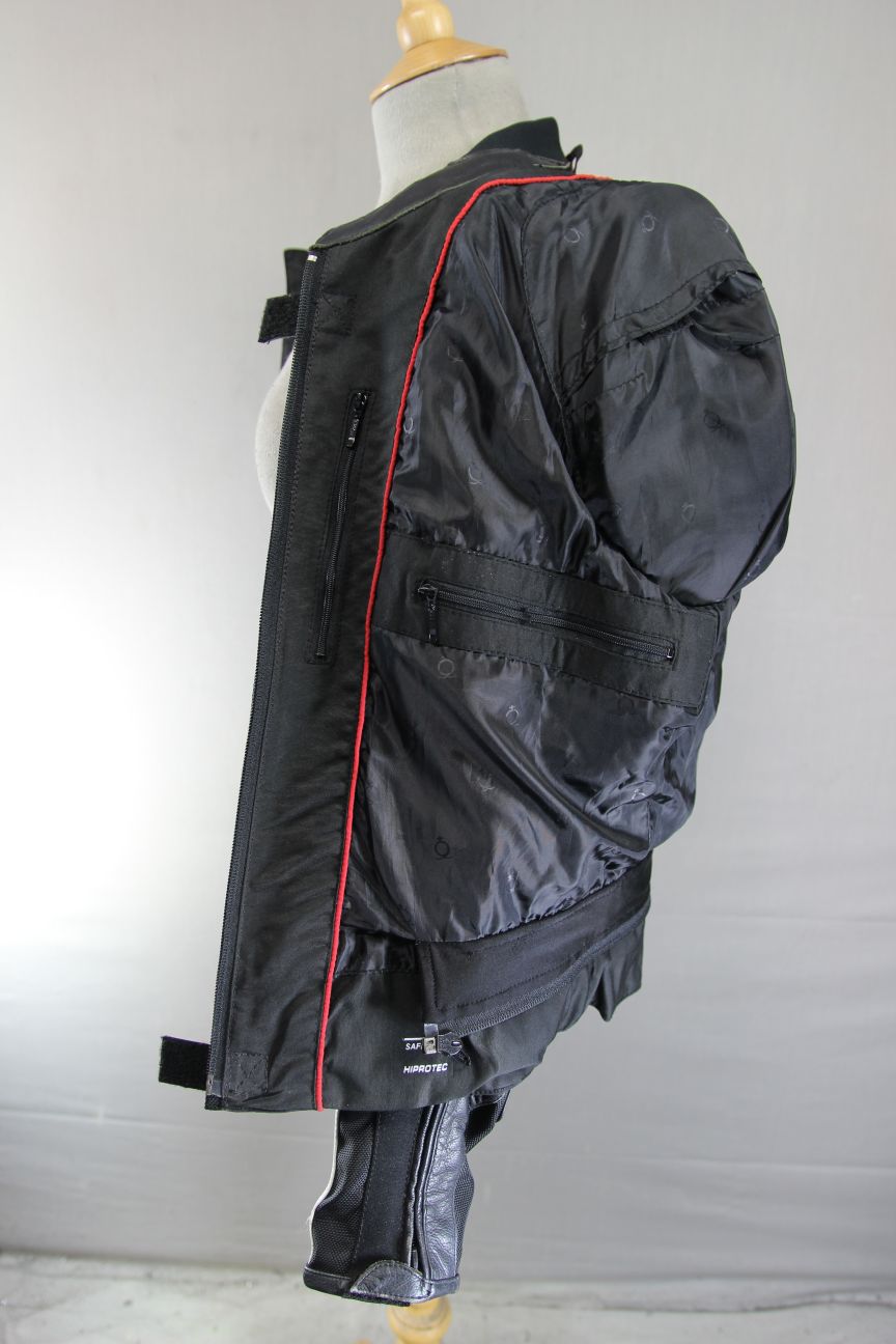 HEIN GERICKE BLACK & WHITE LEATHER & TEXTILE BIKER JACKET WITH CE ARMOUR SIZE 14