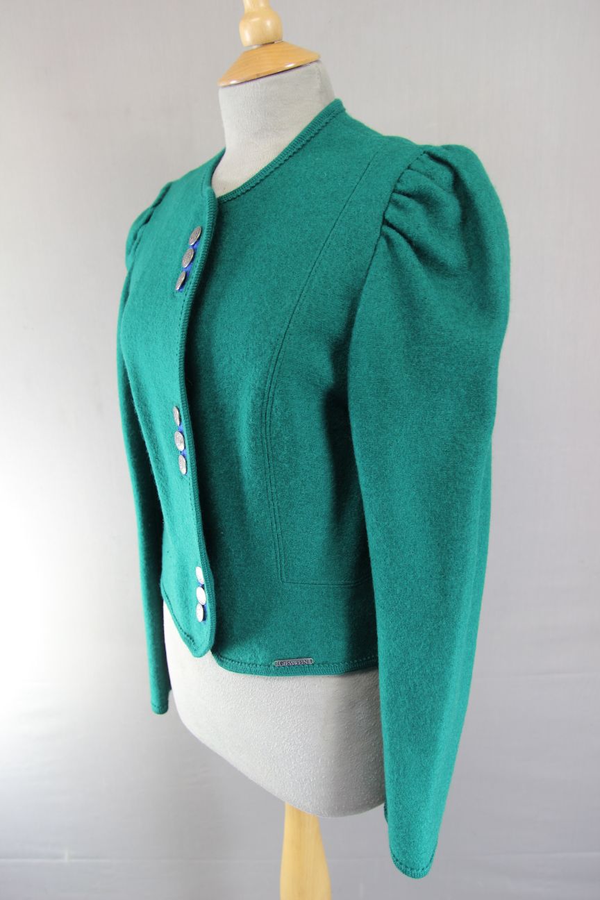GIESSWEIN LADIES VINTAGE PURE WOOL GREEN & BLUE JACKET/TOP SIZE 12/34 INCH CHEST