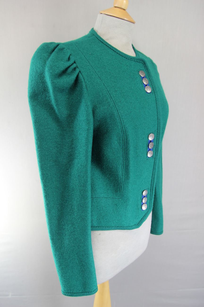 GIESSWEIN LADIES VINTAGE PURE WOOL GREEN & BLUE JACKET/TOP SIZE 12/34 INCH CHEST