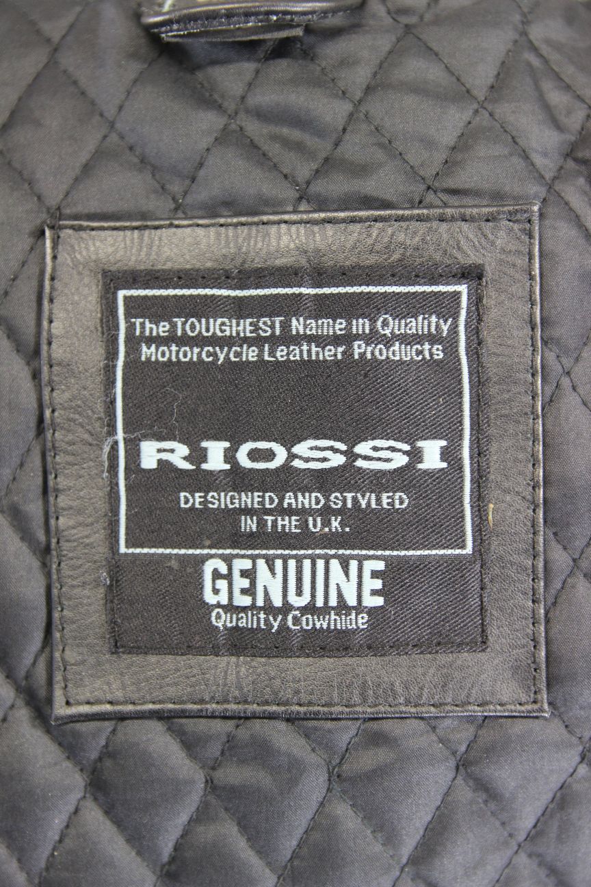 RIOSSI BRITISH DESIGNED & STYLED BLACK COWHIDE LEATHER BIKER JACKET: SIZE 18