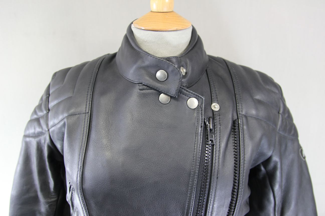 ASHMAN CLASSIC BLACK COWHIDE LEATHER BIKER JACKET: SIZE 10