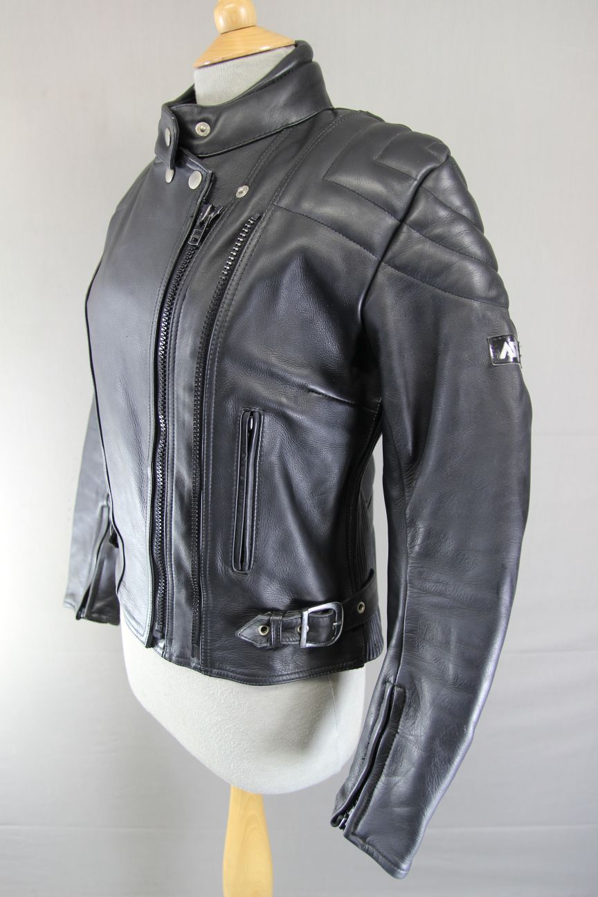 ASHMAN CLASSIC BLACK COWHIDE LEATHER BIKER JACKET: SIZE 10