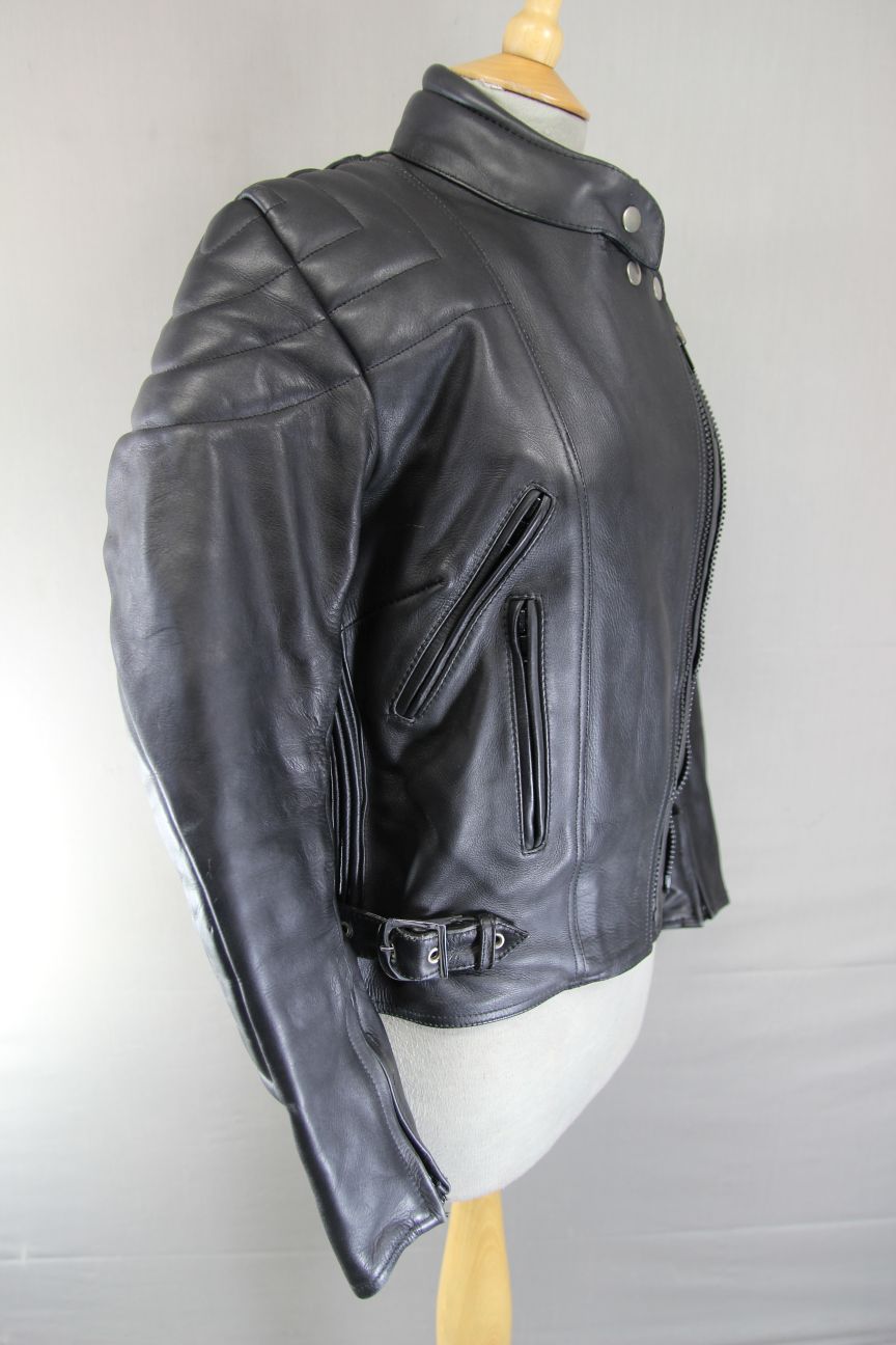ASHMAN CLASSIC BLACK COWHIDE LEATHER BIKER JACKET: SIZE 10
