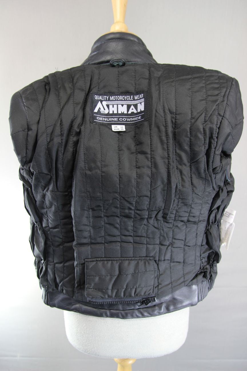 ASHMAN CLASSIC BLACK COWHIDE LEATHER BIKER JACKET: SIZE 10