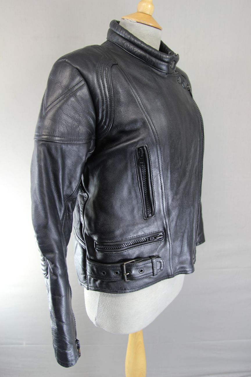 JTS CLASSIC BLACK LEATHER BIKER JACKET 36 INCH CHEST: SIZE 12