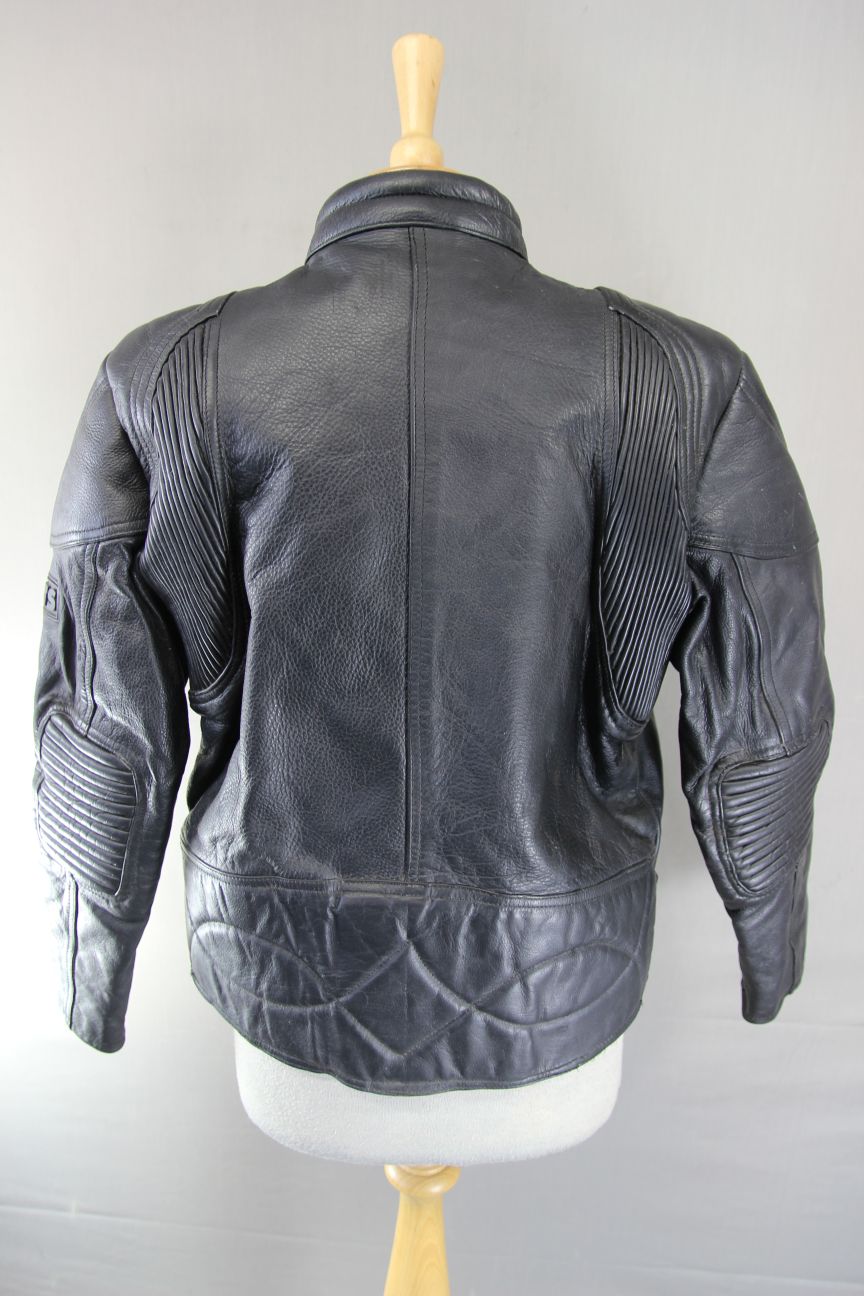JTS CLASSIC BLACK LEATHER BIKER JACKET 36 INCH CHEST: SIZE 12