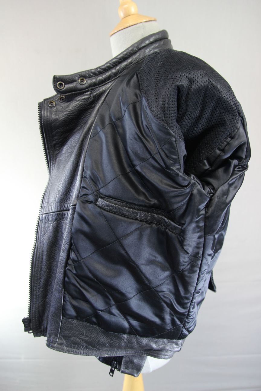 JTS CLASSIC BLACK LEATHER BIKER JACKET 36 INCH CHEST: SIZE 12