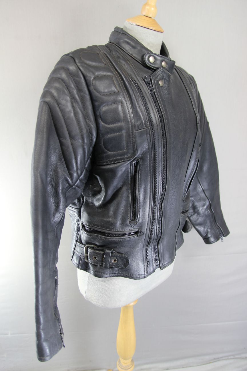 AKITO MERCURY PLUS CLASSIC BLACK LEATHER BIKER JACKET WITH BACK PROTECTOR 36-38"