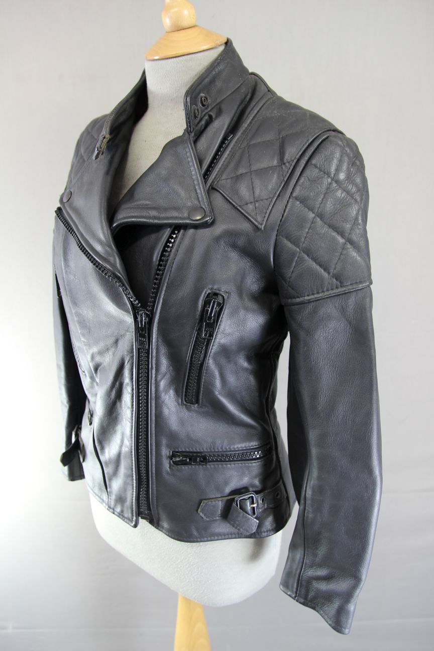 VINTAGE 1970s STYLE PUNK ROCK BLACK WOLF LEATHERS BIKER JACKET: 34-36 IN/SIZE 12