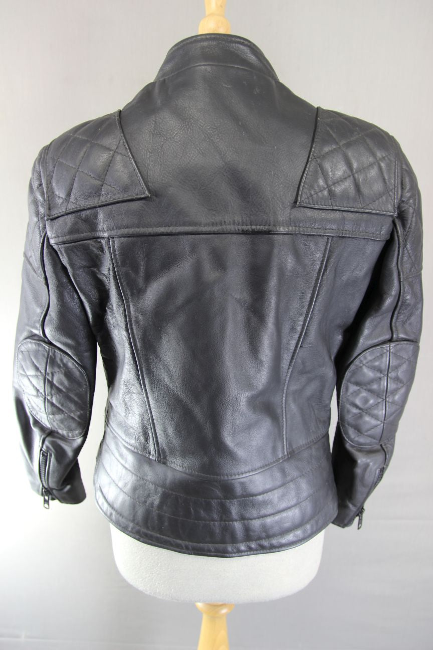 VINTAGE 1970s STYLE PUNK ROCK BLACK WOLF LEATHERS BIKER JACKET: 34-36 IN/SIZE 12