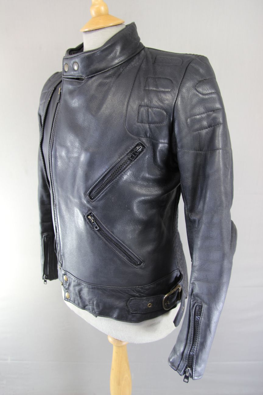 VINTAGE TT LEATHERS CLASSIC BRITISH MADE BLACK BIKER JACKET 36 INCH CHEST