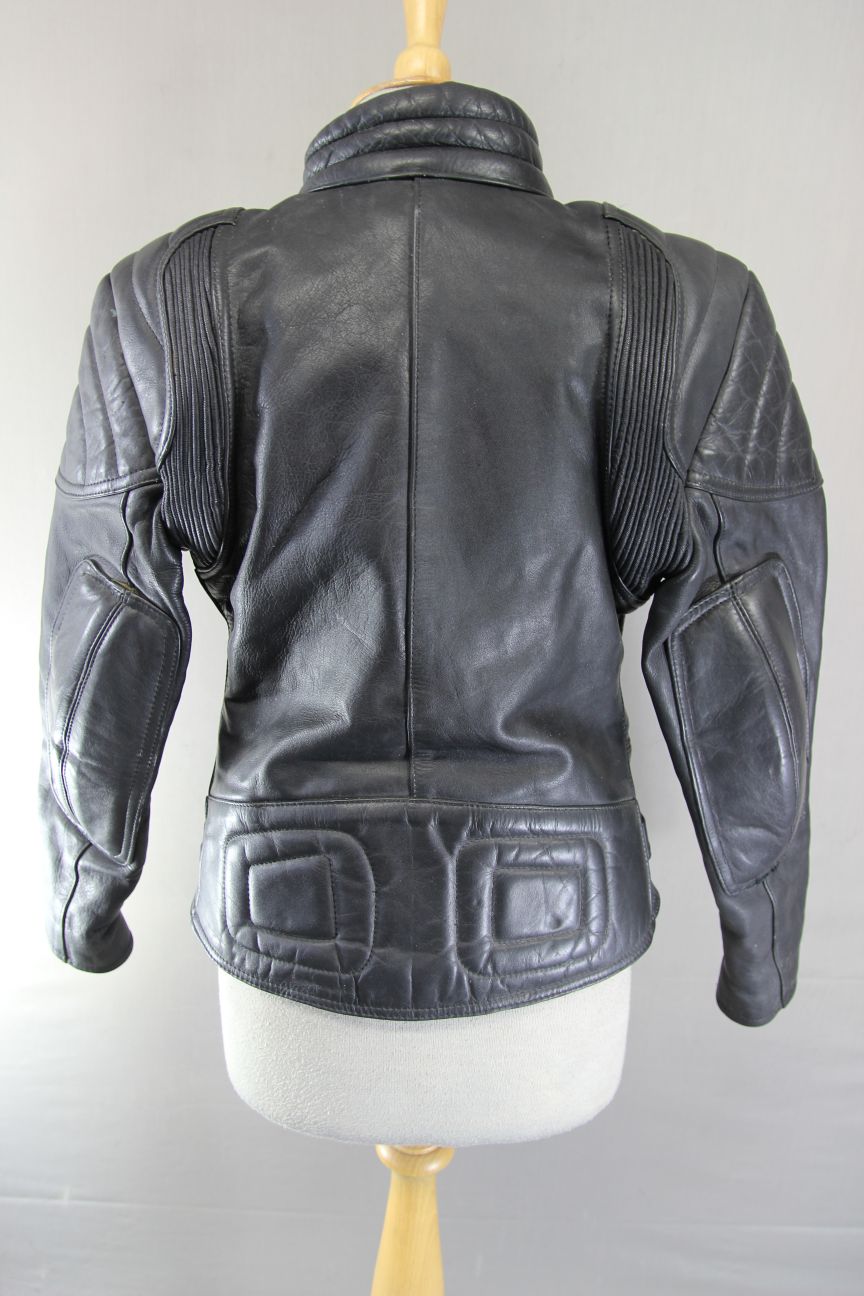 LADIES CLASSIC SPORTEX A5 BLACK LEATHER BIKER JACKET: SIZE 10/32-34 INCHES