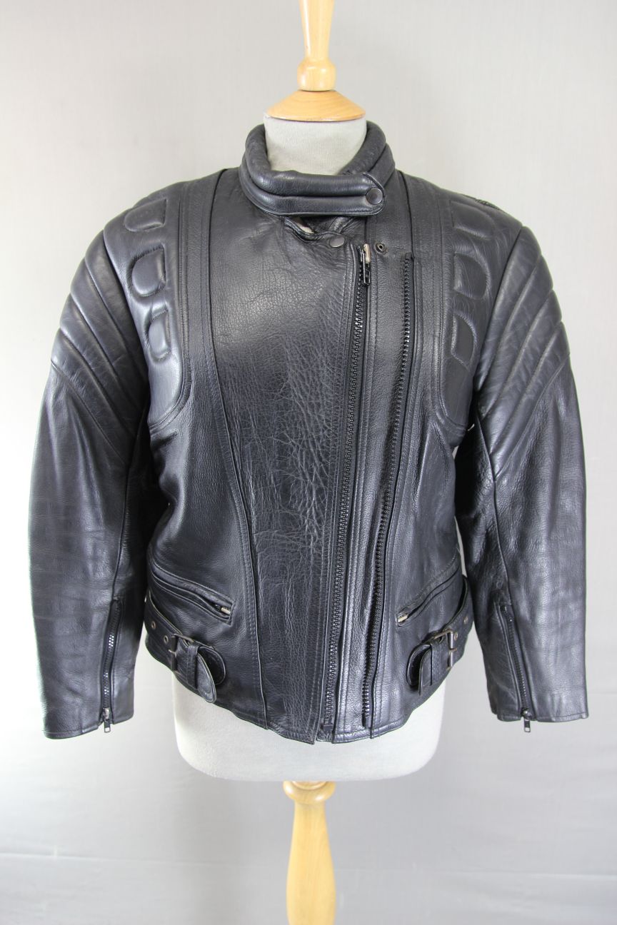 SKINTAN LADIES CLASSIC BLACK COWHIDE LEATHER BIKER JACKET 34-36 INCH
