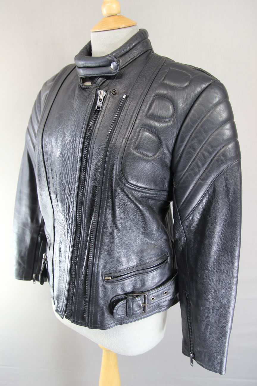 SKINTAN LADIES CLASSIC BLACK COWHIDE LEATHER BIKER JACKET 34-36 INCH