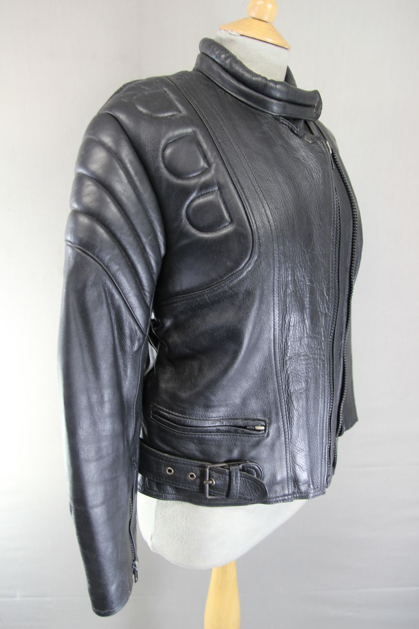 SKINTAN LADIES CLASSIC BLACK COWHIDE LEATHER BIKER JACKET 34-36 INCH