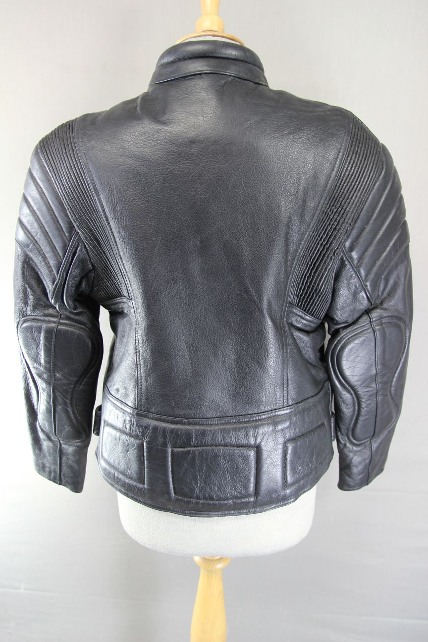 SKINTAN LADIES CLASSIC BLACK COWHIDE LEATHER BIKER JACKET 34-36 INCH