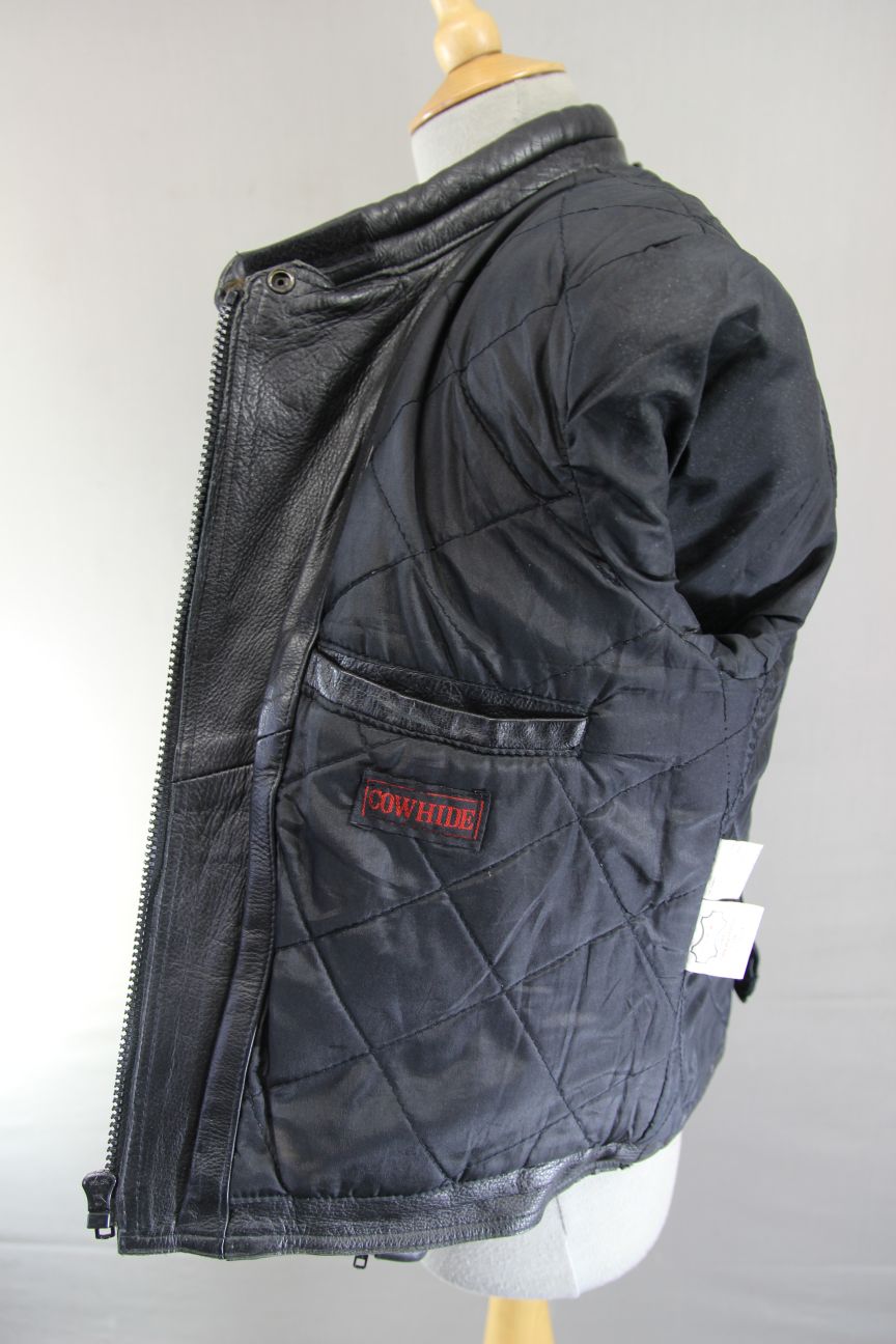 SKINTAN LADIES CLASSIC BLACK COWHIDE LEATHER BIKER JACKET 34-36 INCH