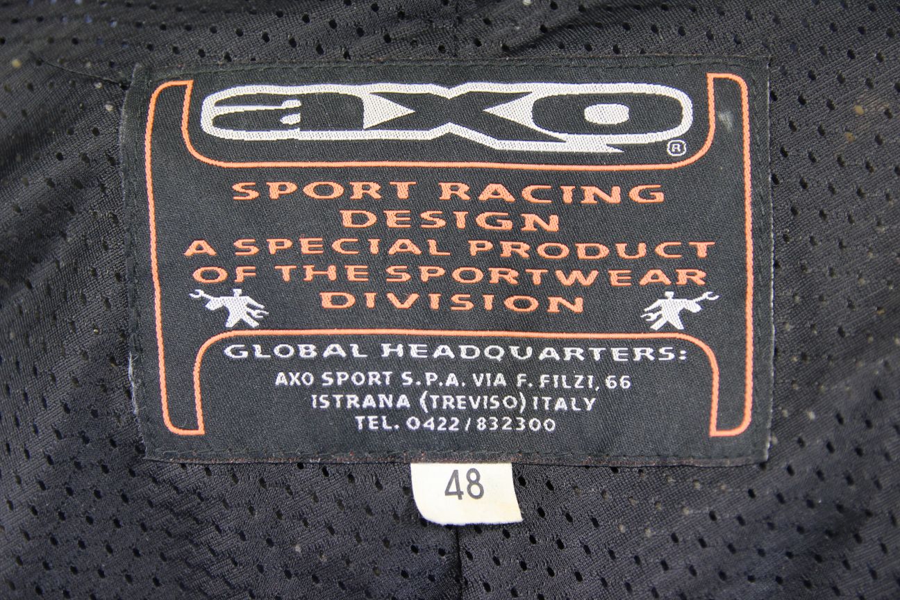 AXO SILVER, BLACK & BLUE LEATHER BIKER JACKET WITH SHOULDER & ELBOW ARMOUR 36 IN