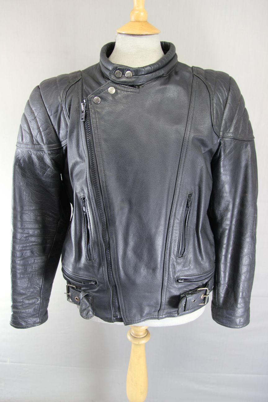 JT'S CLASSIC BLACK COWHIDE LEATHER BIKER JACKET 42-44 INCH CHEST