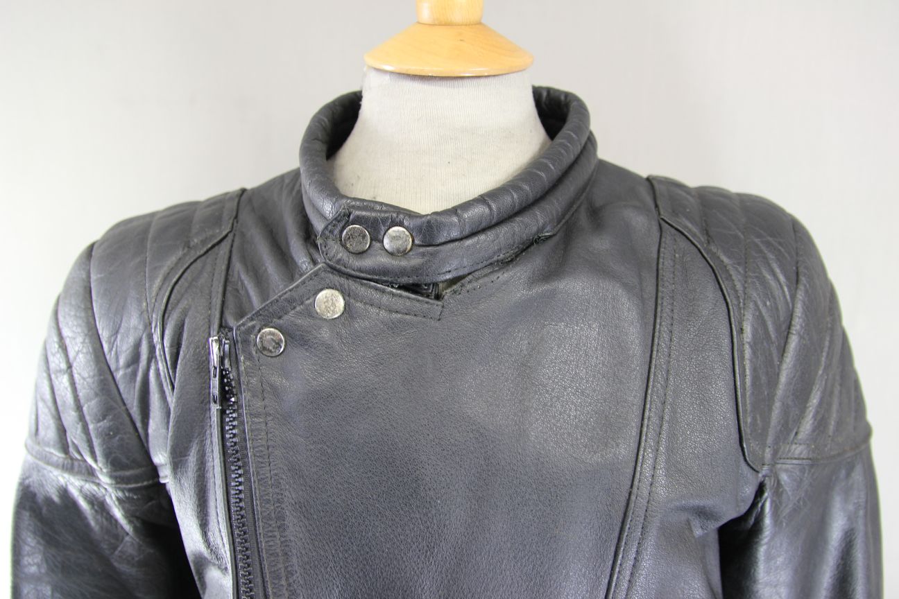 JT'S CLASSIC BLACK COWHIDE LEATHER BIKER JACKET 42-44 INCH CHEST