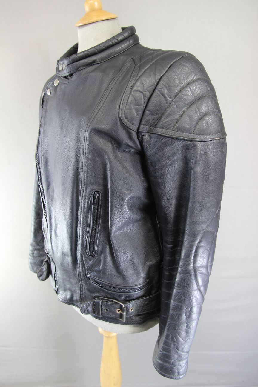 JT'S CLASSIC BLACK COWHIDE LEATHER BIKER JACKET 42-44 INCH CHEST
