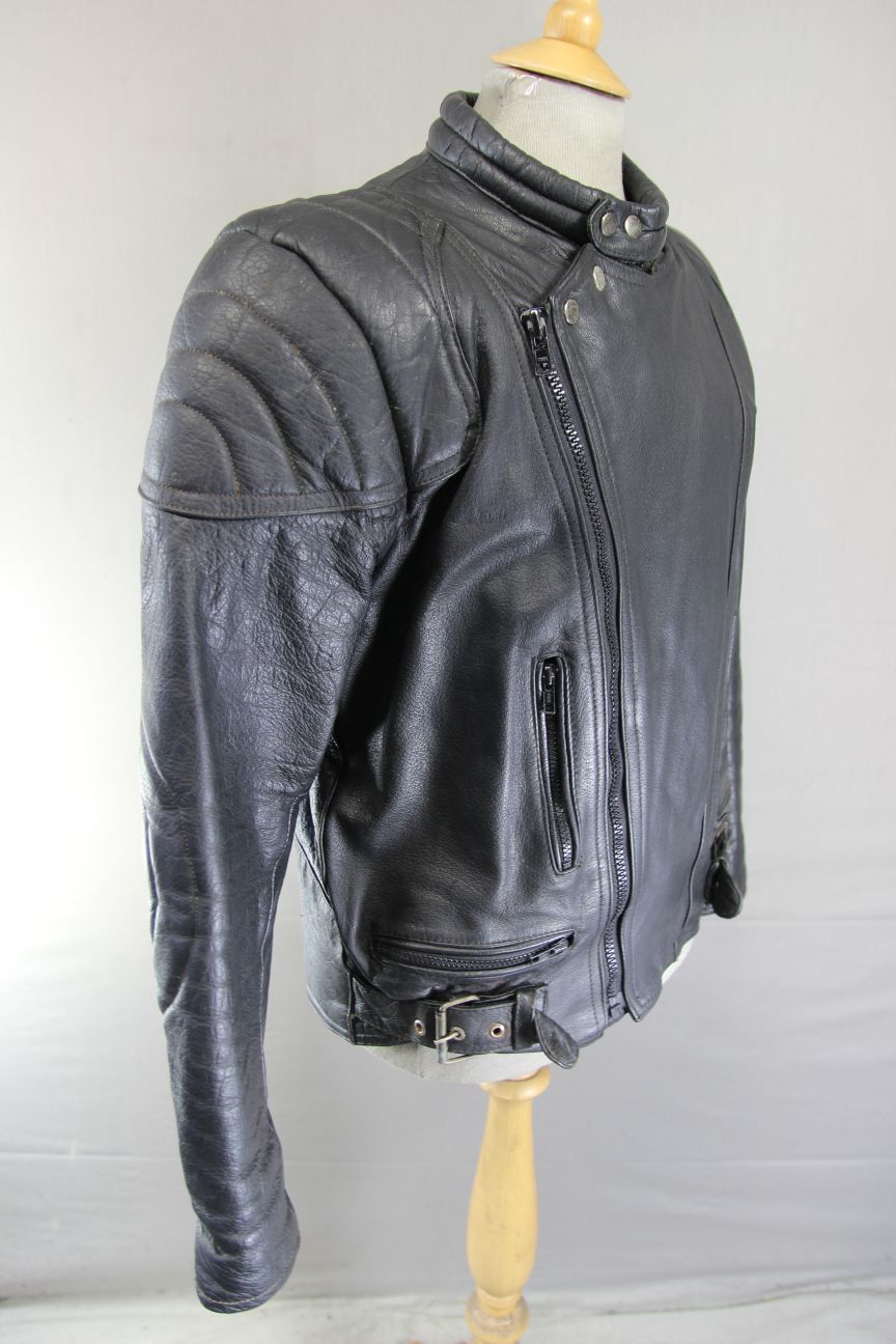 JT'S CLASSIC BLACK COWHIDE LEATHER BIKER JACKET 42-44 INCH CHEST