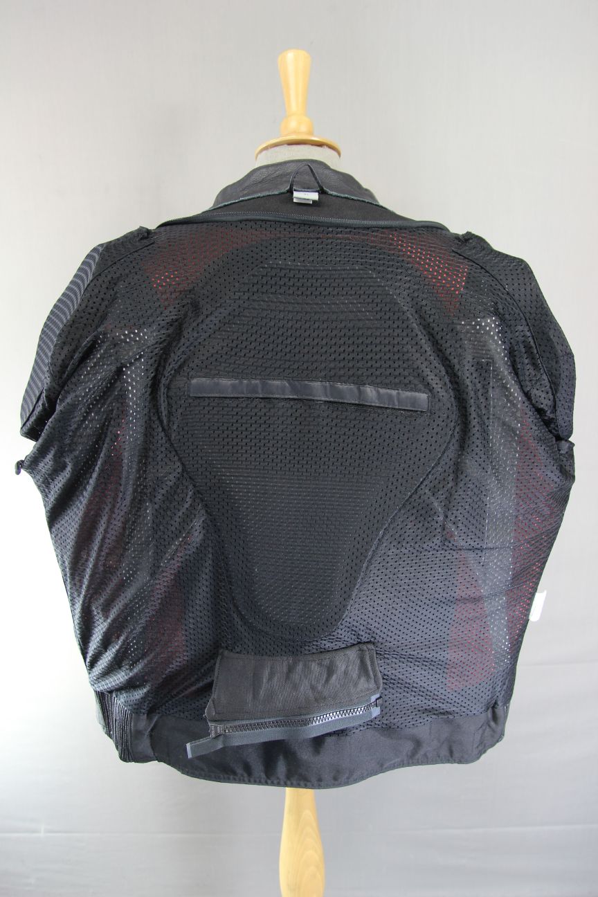 TEXPEED BLACK, RED & WHITE LEATHER BIKER JACKET WITH CE ARMOUR 44-46 IN/X LARGE