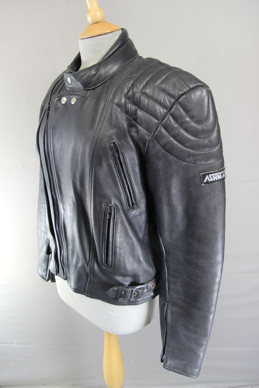 ASHMAN CLASSIC BLACK COWHIDE LEATHER BIKER JACKET 38-40 INCH CHEST