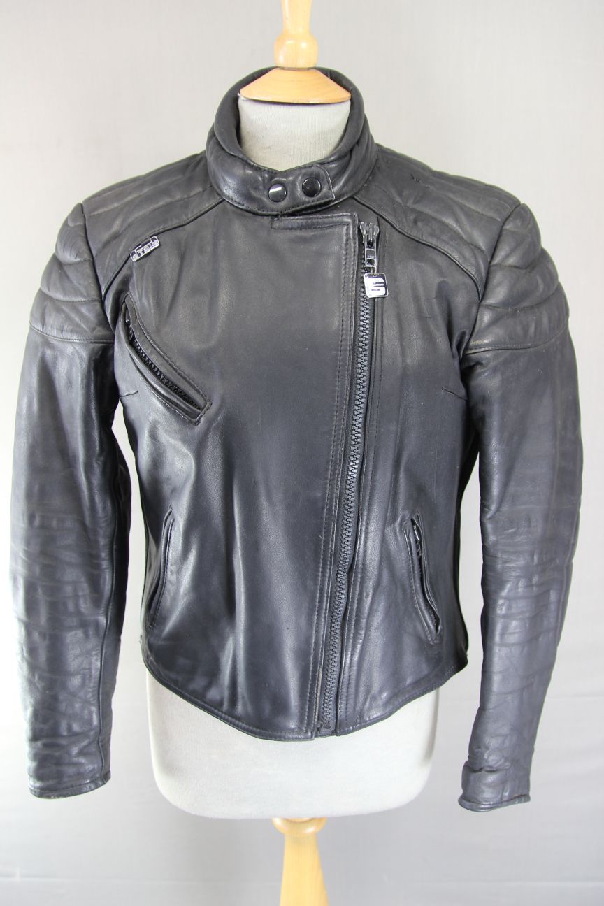 CLASSIC BLACK STEIN LEATHERS LADIES BIKER JACKET: SIZE 14/36 INCH CHEST