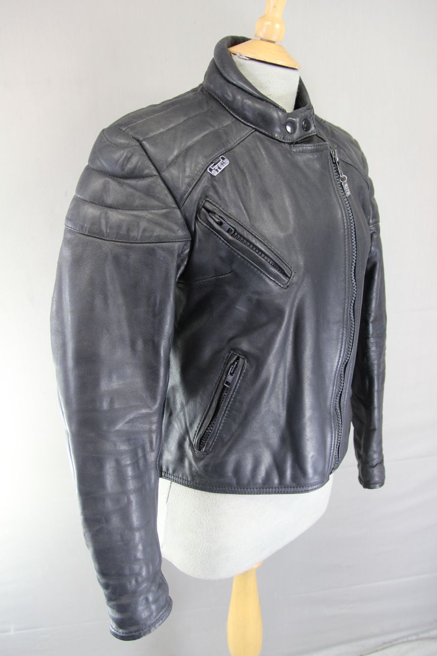 CLASSIC BLACK STEIN LEATHERS LADIES BIKER JACKET: SIZE 14/36 INCH CHEST