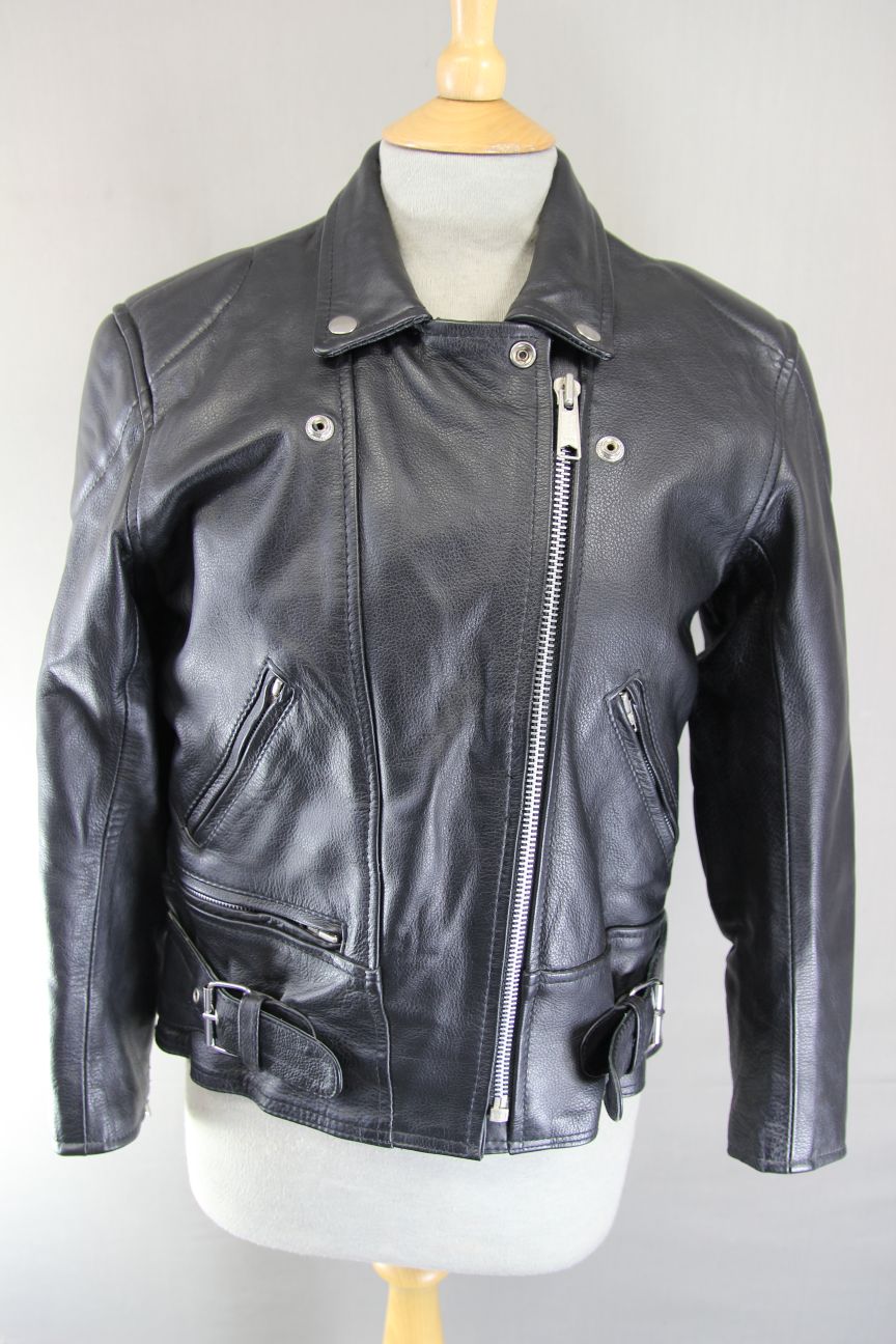LADIES VINTAGE 70'S PUNK ROCK SKINTAN RETRO BLACK COWHIDE LEATHER BIKER JCKT 36"