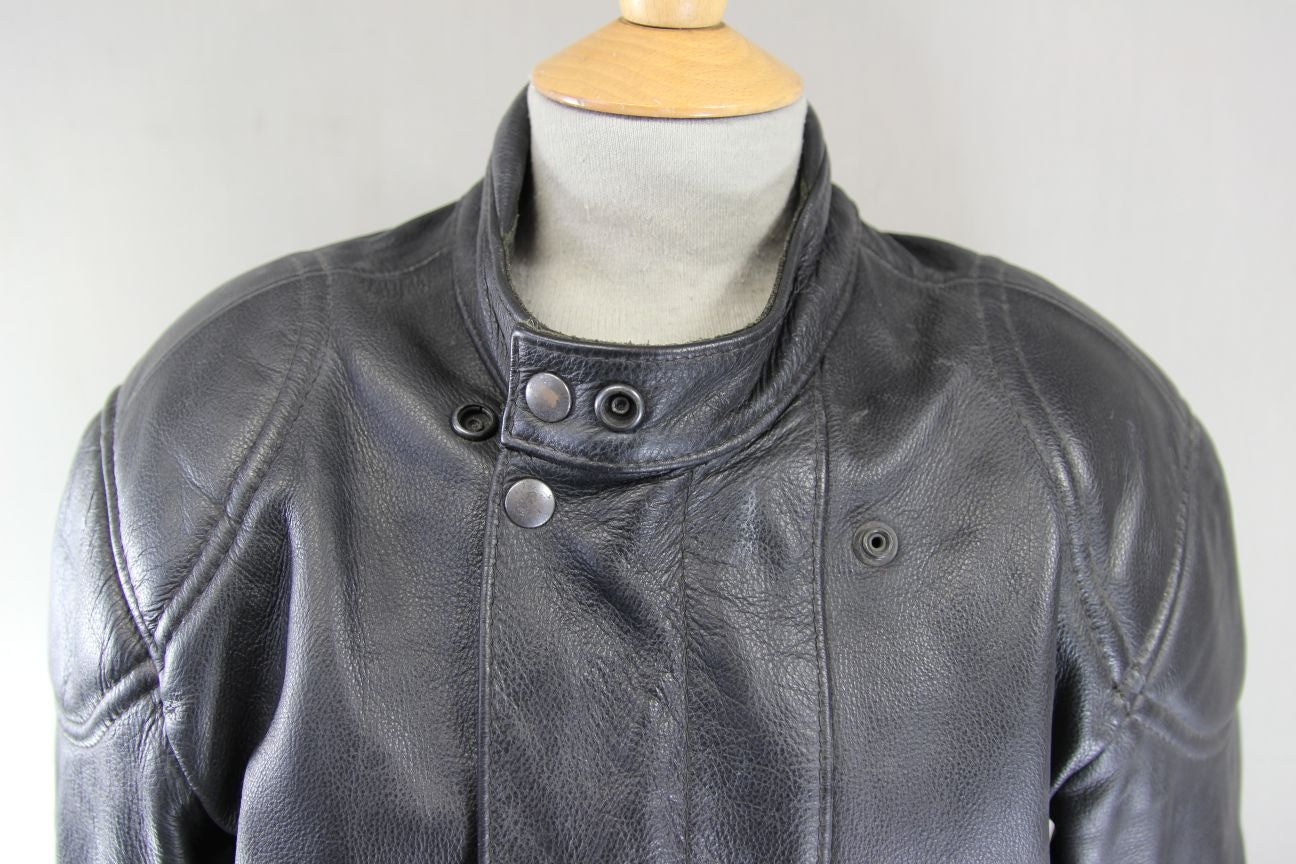 BRITISH MADE BTK LEATHERS BLACK COWHIDE BIKER JACKET WITH CE ARMOUR 38-40 IN/MED