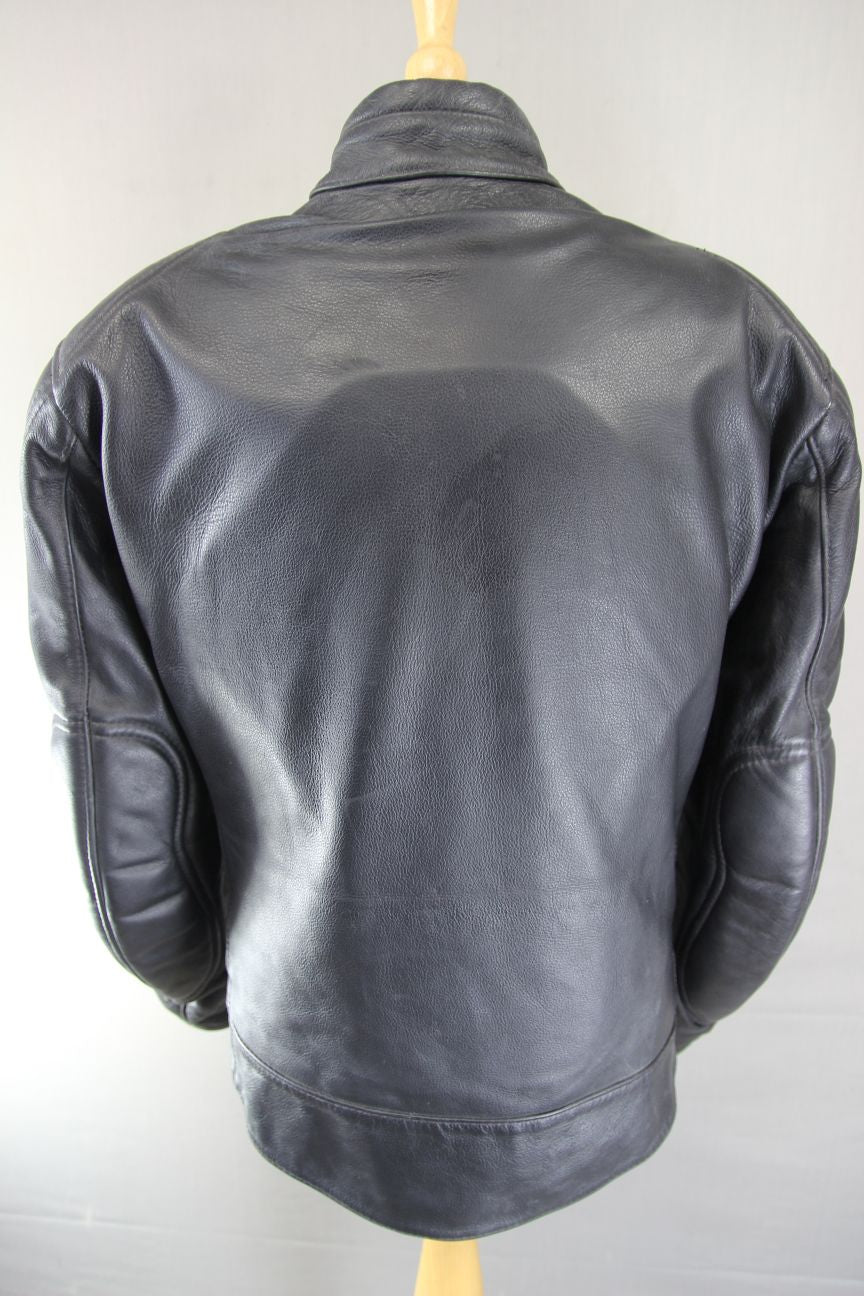 BRITISH MADE BTK LEATHERS BLACK COWHIDE BIKER JACKET WITH CE ARMOUR 38-40 IN/MED