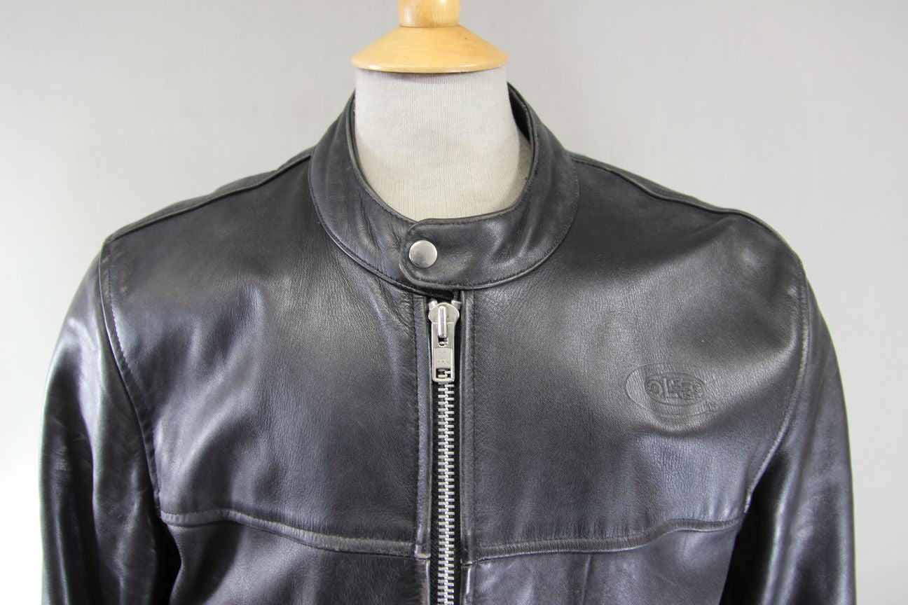 CUSTOMISED CITY OF LEATHER BLACK BIKER JACKET + SHOULDER & ELBOW PROTECTORS 46IN