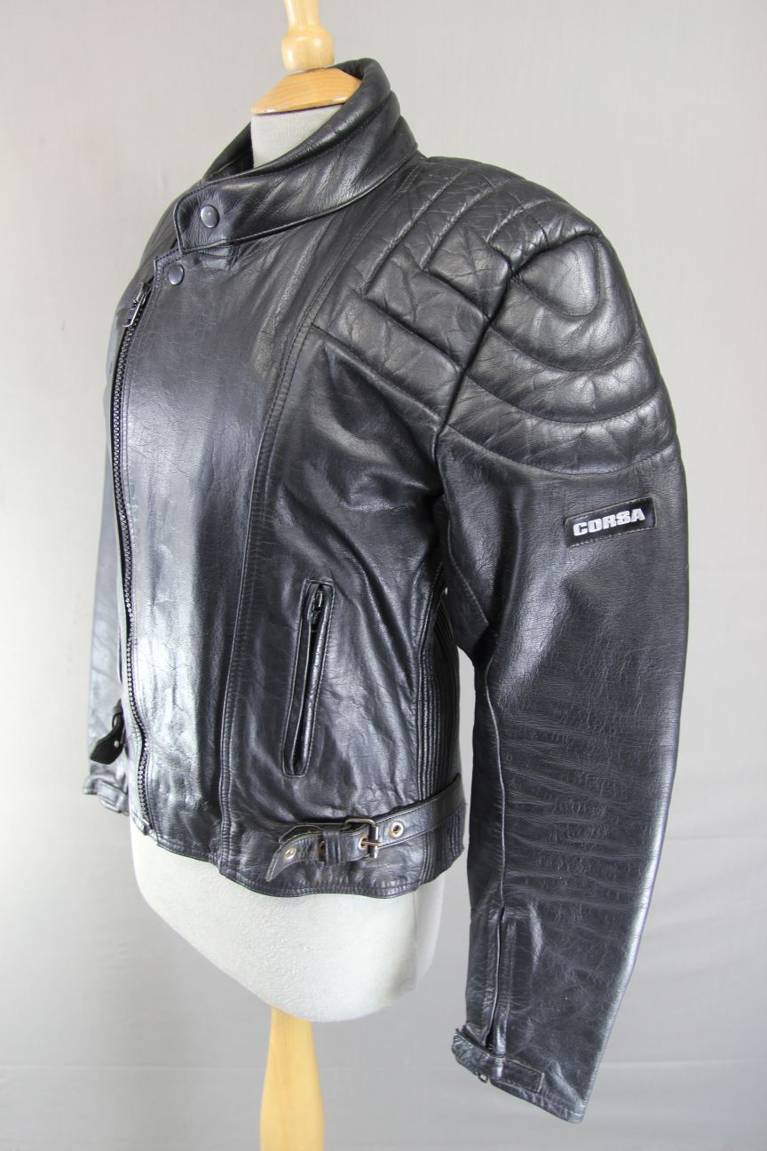 CORSA CLASSIC BLACK LEATHER BIKER JACKET 36-38 INCH CHEST