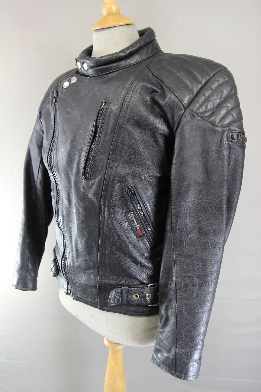 APACHE LEATHERS THINSULATE 3M THERMAL LINED CLASSIC BLACK BIKER JACKET 40-42 IN