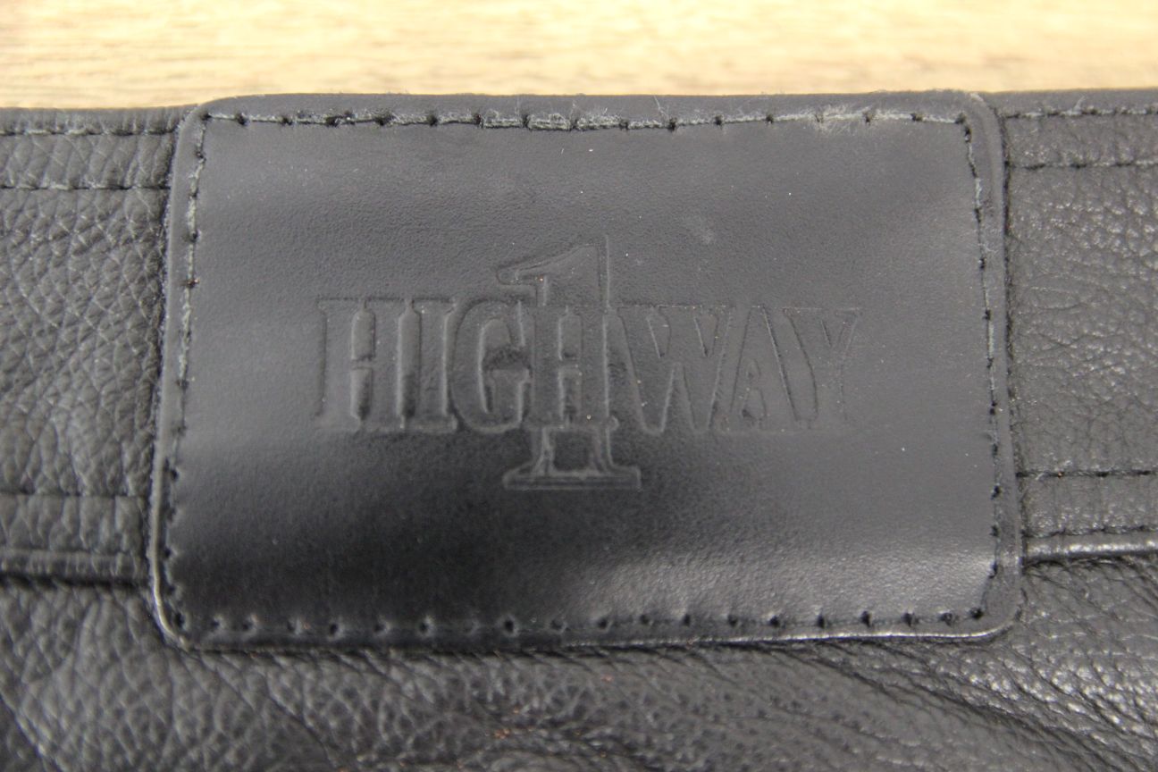 HIGHWAY 1 CLASSIC BLACK LEATHER BIKER JEANS WAIST 36 INCHES/INSIDE LEG 37 INCHES