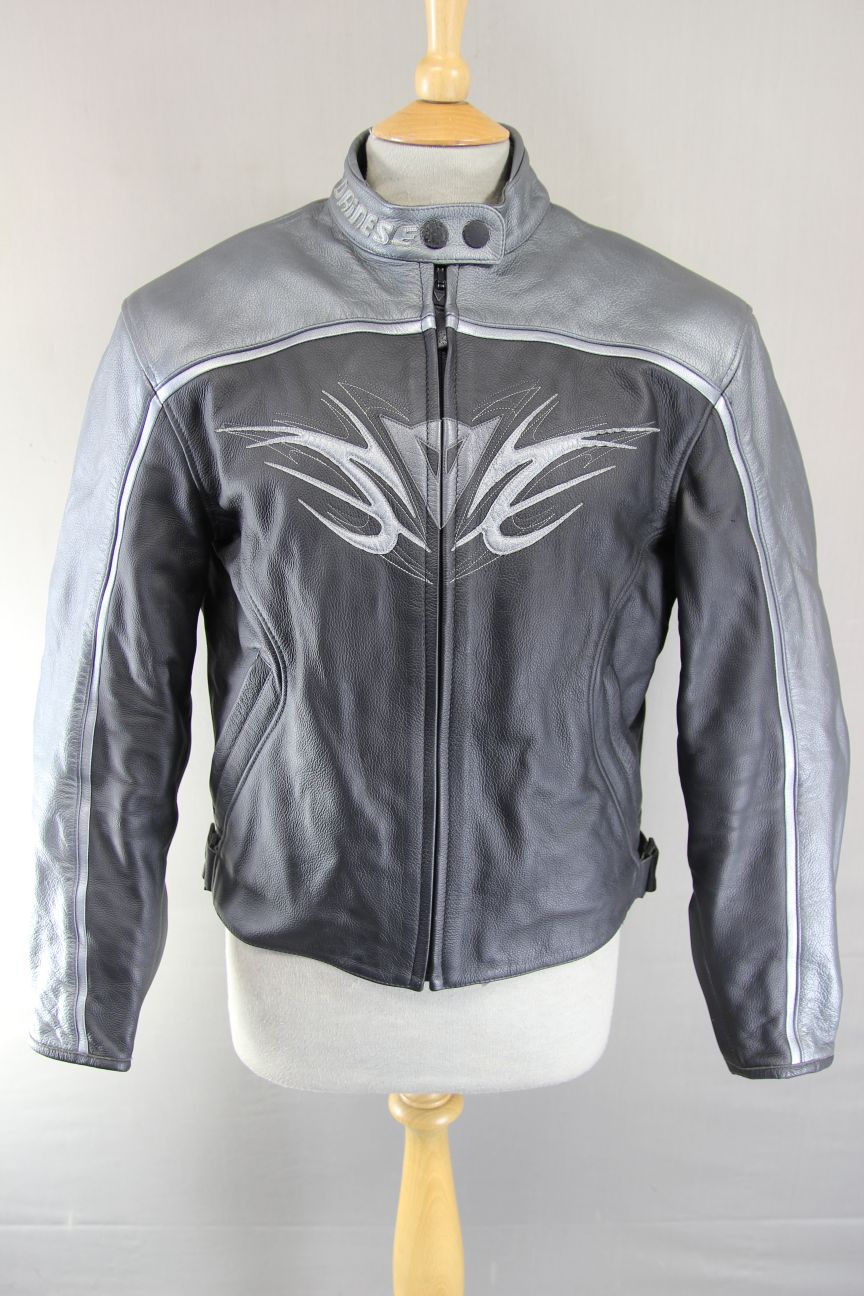 DAINESE LADIES BLACK & SILVER LEATHER BIKER JACKET + ARMOUR/THERMAL LINING 38 IN