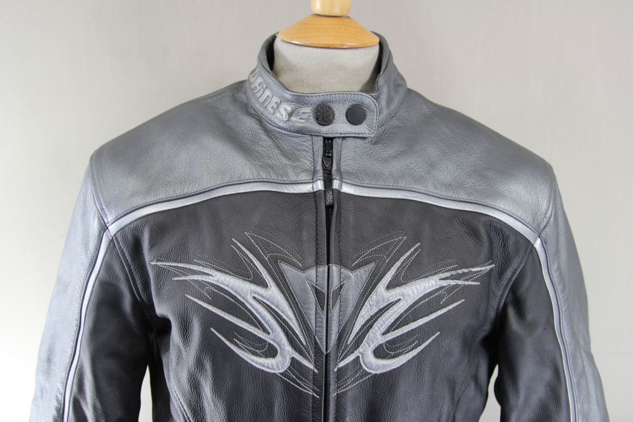 DAINESE LADIES BLACK & SILVER LEATHER BIKER JACKET + ARMOUR/THERMAL LINING 38 IN