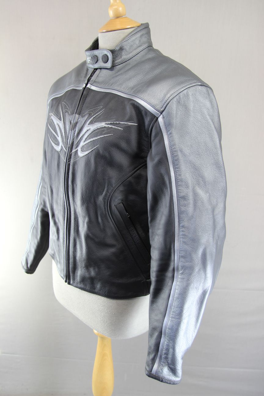 DAINESE LADIES BLACK & SILVER LEATHER BIKER JACKET + ARMOUR/THERMAL LINING 38 IN