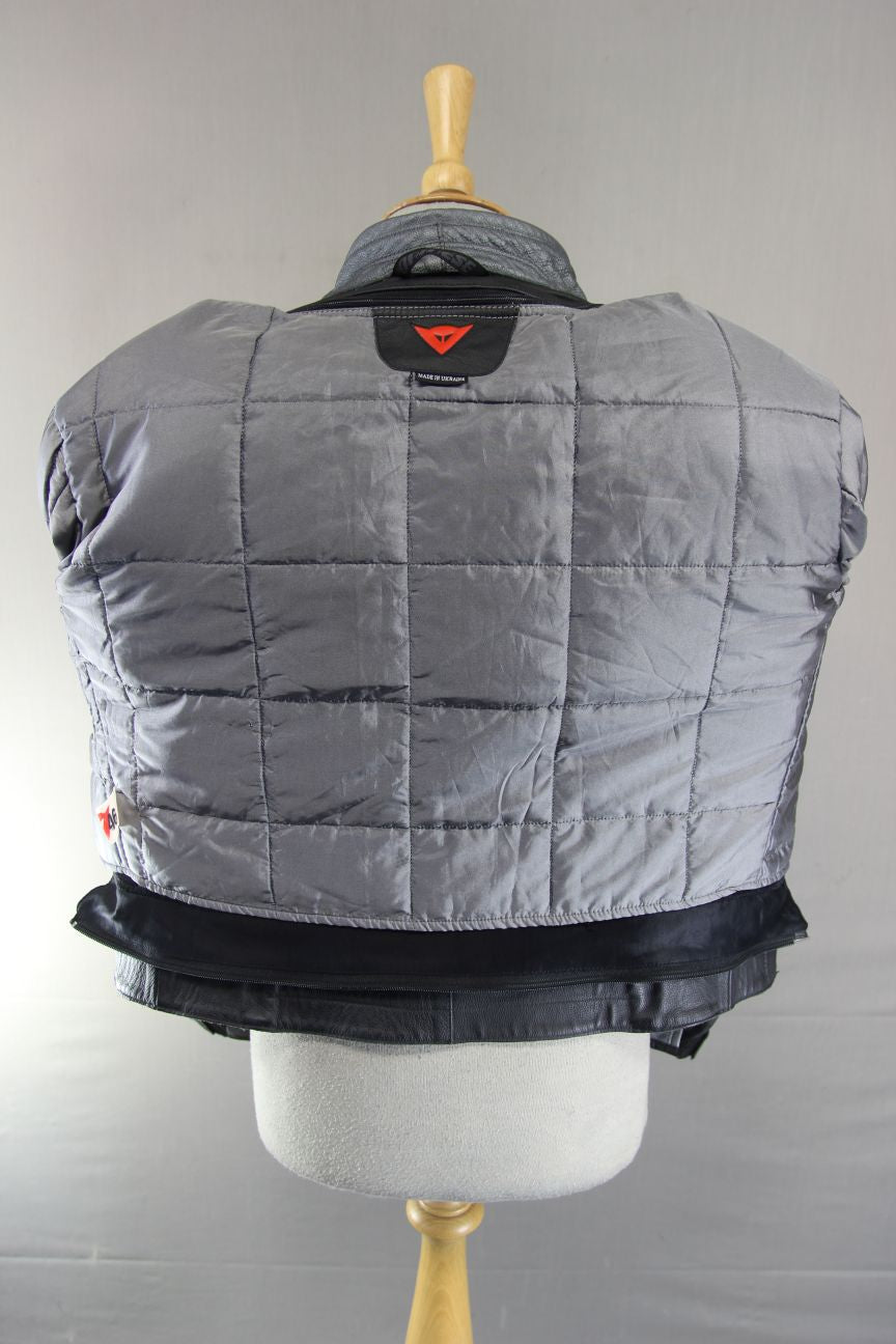 DAINESE LADIES BLACK & SILVER LEATHER BIKER JACKET + ARMOUR/THERMAL LINING 38 IN