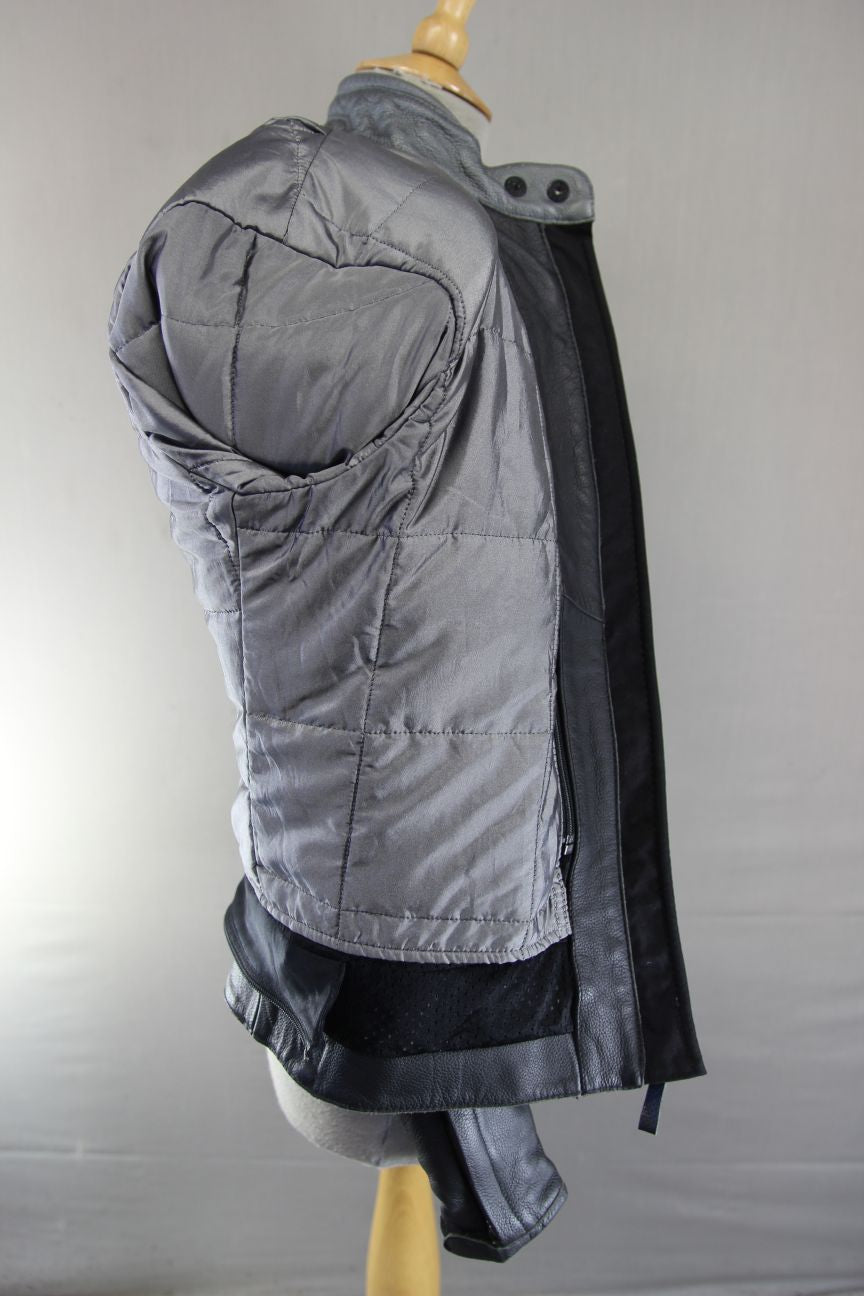 DAINESE LADIES BLACK & SILVER LEATHER BIKER JACKET + ARMOUR/THERMAL LINING 38 IN