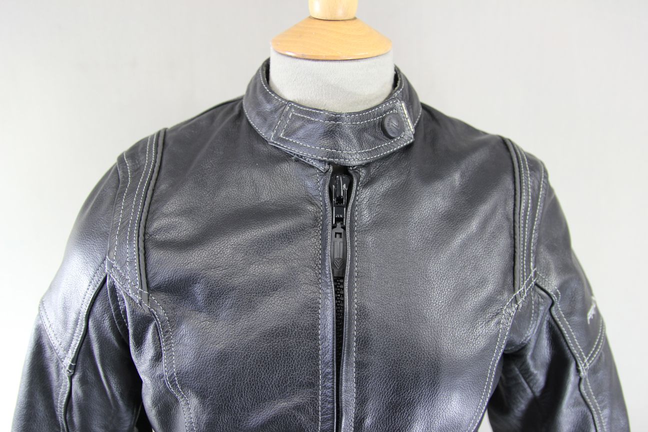 FRANK THOMAS LADY RIDER BLACK LEATHER BIKER JCKT + ARMOUR/THERMAL LINING SIZE 10
