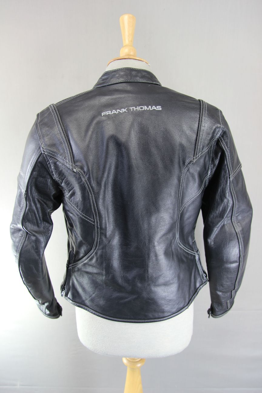 FRANK THOMAS LADY RIDER BLACK LEATHER BIKER JCKT + ARMOUR/THERMAL LINING SIZE 10
