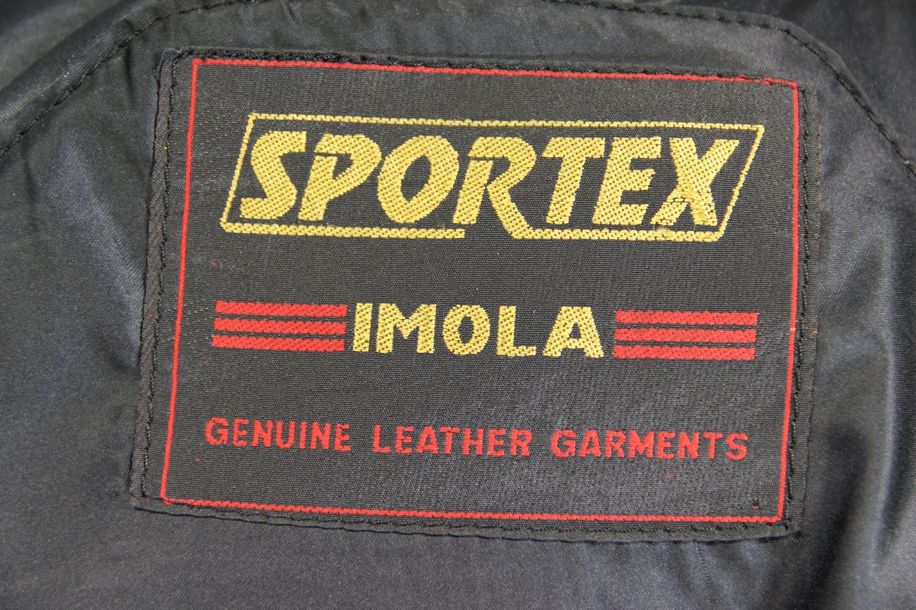 VINTAGE BLACK, RED & WHITE LEATHER SPORTEX IMOLA CLASSIC BIKER JACKET 38 INCH