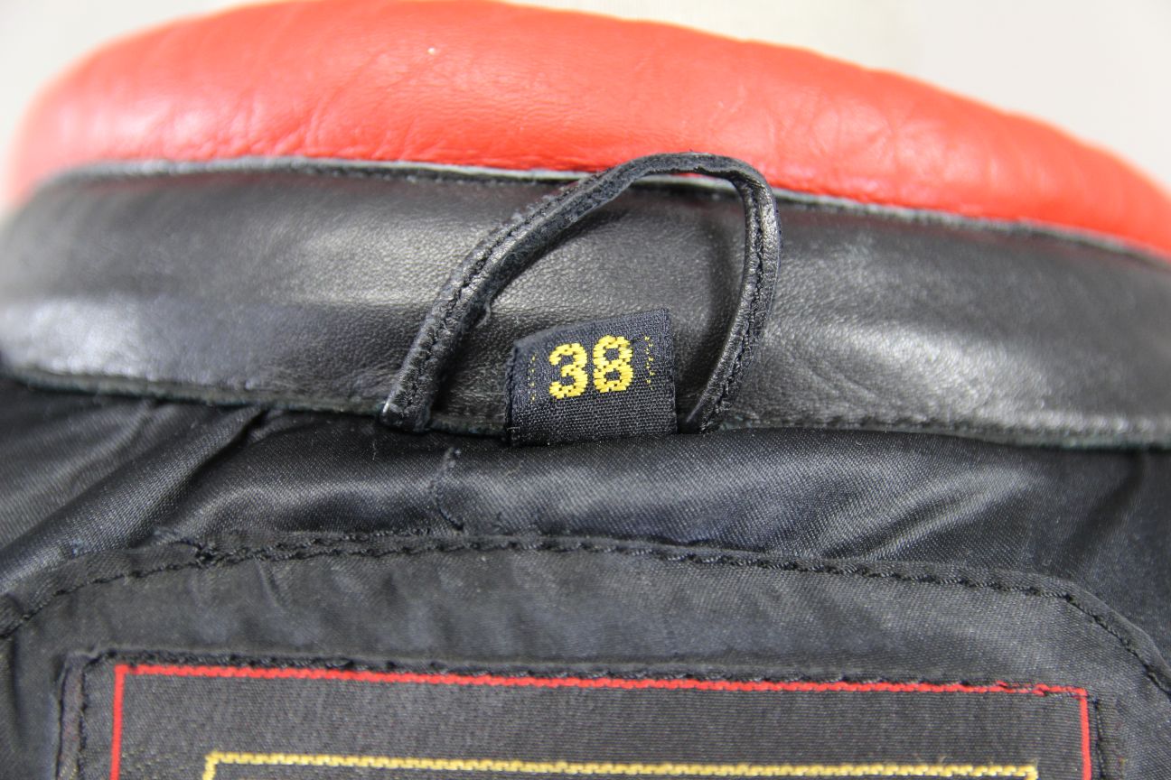VINTAGE BLACK, RED & WHITE LEATHER SPORTEX IMOLA CLASSIC BIKER JACKET 38 INCH