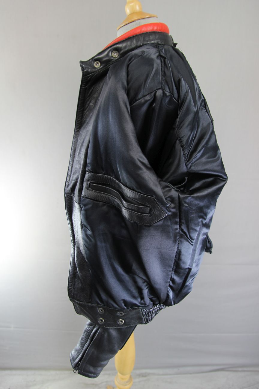 VINTAGE BLACK, RED & WHITE LEATHER SPORTEX IMOLA CLASSIC BIKER JACKET 38 INCH