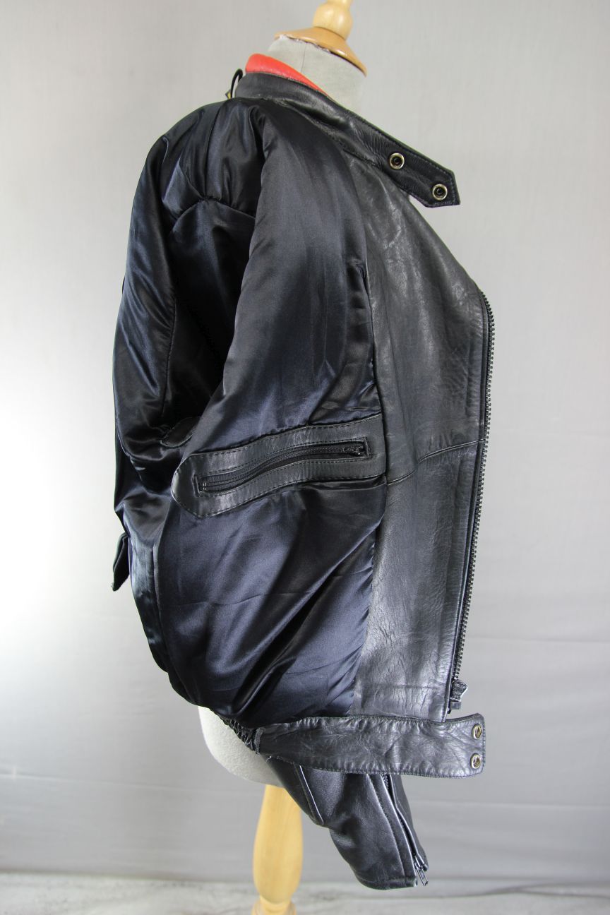 VINTAGE BLACK, RED & WHITE LEATHER SPORTEX IMOLA CLASSIC BIKER JACKET 38 INCH